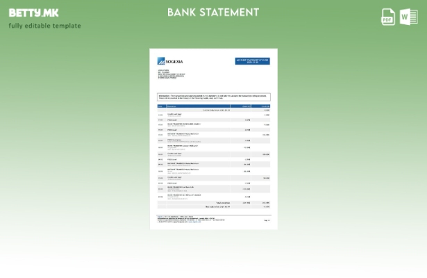 Модерен стил Шаблон за зборови за извод од сметката на банката Франција Sogexia